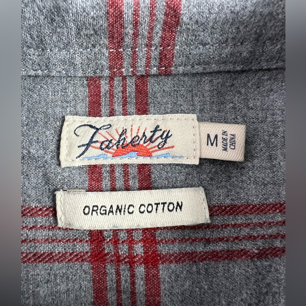 Faherty Organic Cotton Blend Gray Red White Plaid Fall Winter Office Button Down - Picture 4 of 11